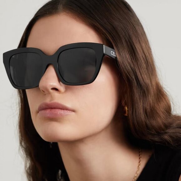 Celine CL40198F 01A Sunglasses Shiny Black Square Frame, Smoke Lenses - Picture 3 of 11